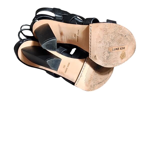 BCBGMAXAZRIA Sz 7M Black Leather "Luke" Cage High Triangle Textured Heels EUC - Picture 9 of 9